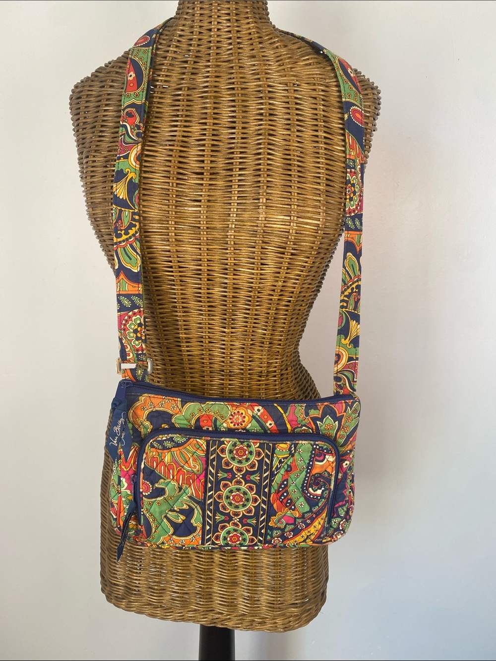 Vera Bradley Navy Multi Paisley Quilted Crossbody with Green & Orange Accents